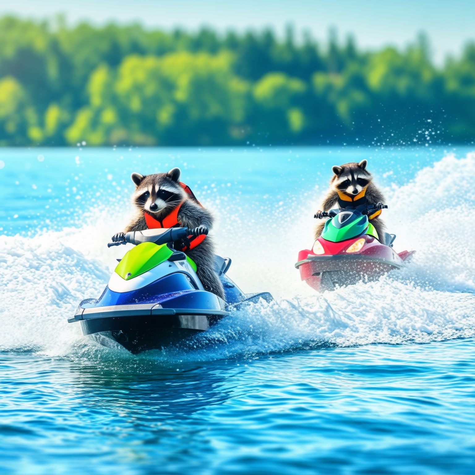 AI Image Generated by Luma Photon: raccoons riding jet skis