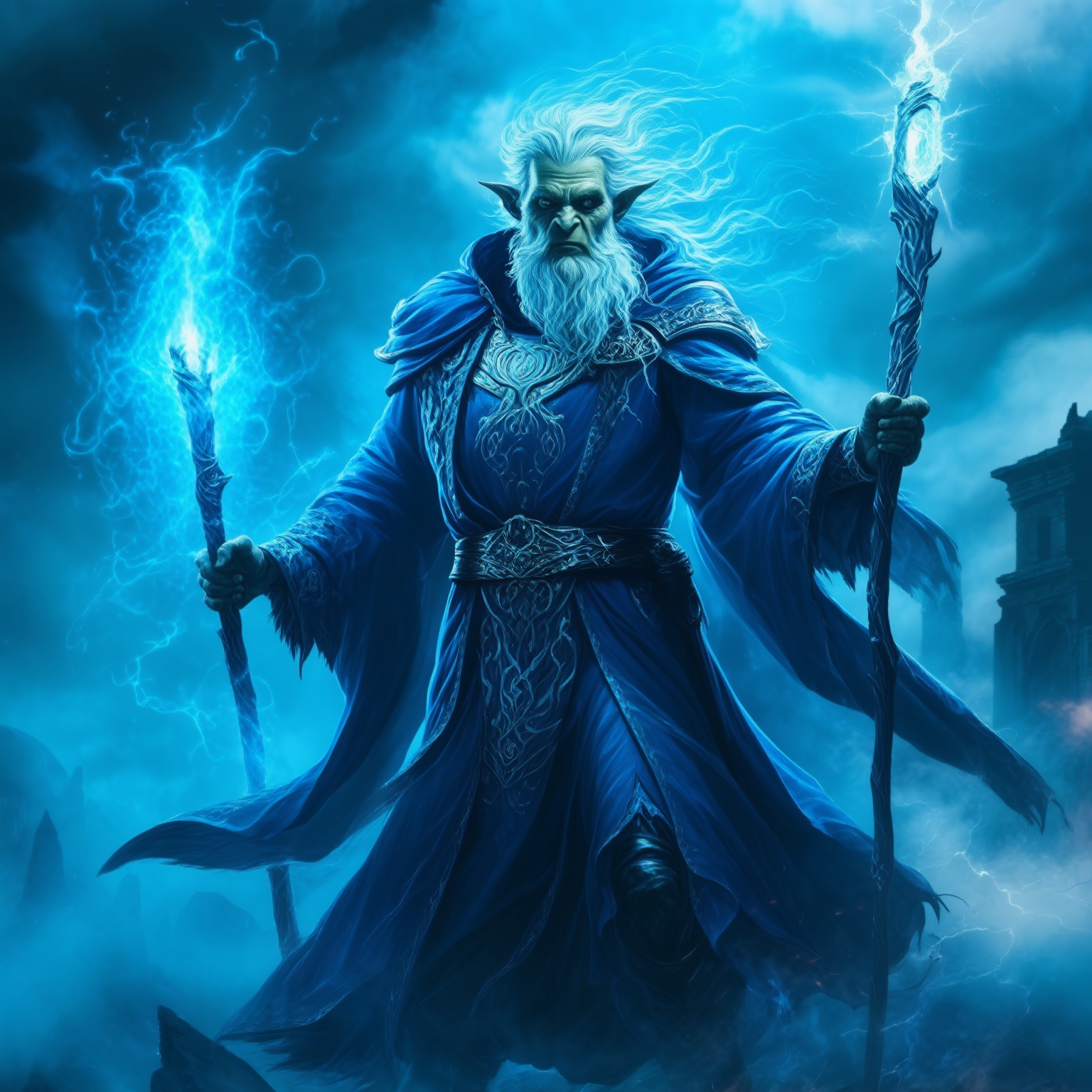 AI Image Generated by Luma Photon: a gorgeous epic dnd character. Swagger. Half-orc mage in blue