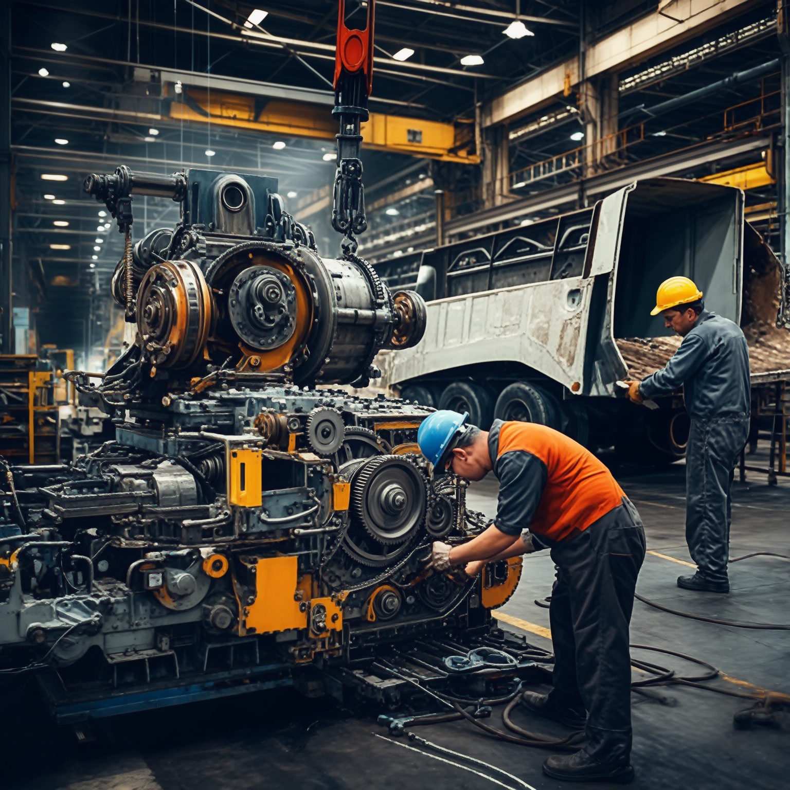 AI Image Generated by Luma Photon: assembling and installing complex machines while while the old one is being removed and shipped to the dump

