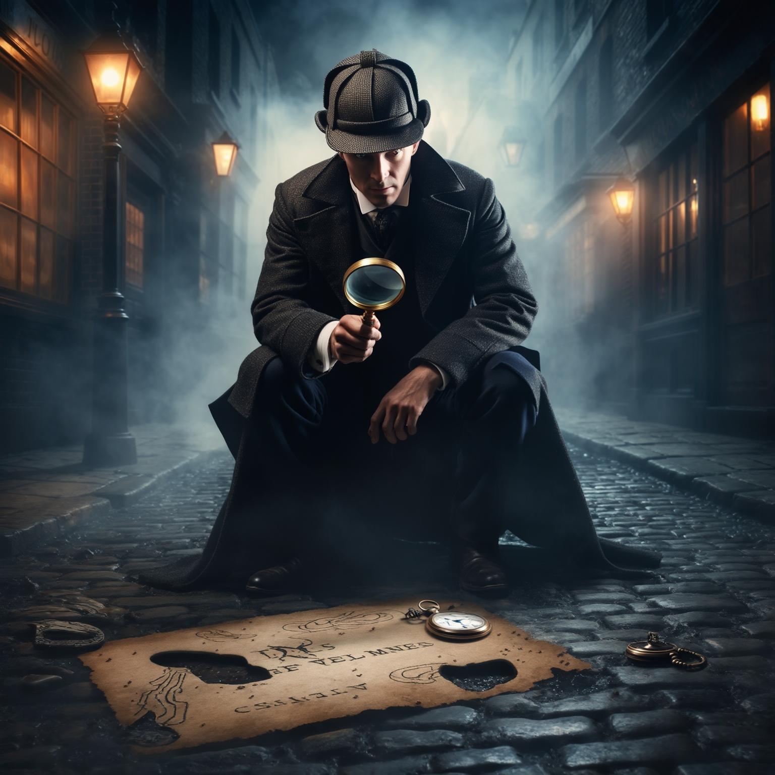 AI Image Generated by Luma Photon: Sherlock Holmes investigates the crime scene