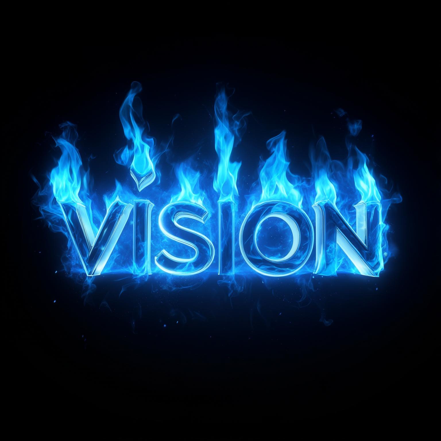 AI Image Generated by Luma Photon: A captivating 3D render of typography design spelling out the word 'vision'. The letters are seemingly enveloped in a vibrant blue flame or energy, with the fire emanating from each letter and extending upwards. The dark background contrasts sharply with the intense blue flame, creating a striking visual effect. The letters appear relaxed and slightly curled, giving the design a unique and mystical feel. The overall ambiance of the image is ethereal and captivating, perfect for inspiring vision and creativity., vibrant, 3d render, typography, photo, illustration
