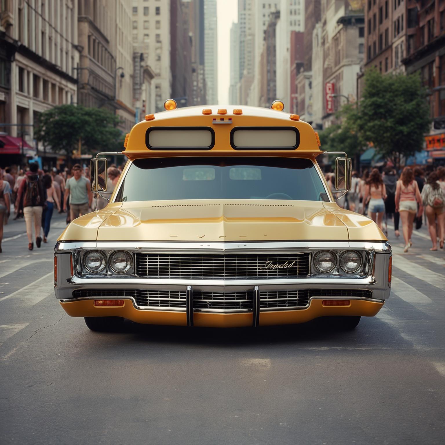 AI Image Generated by Luma Photon: Chevrolet Impala 1969 city bus version, Including the entire body