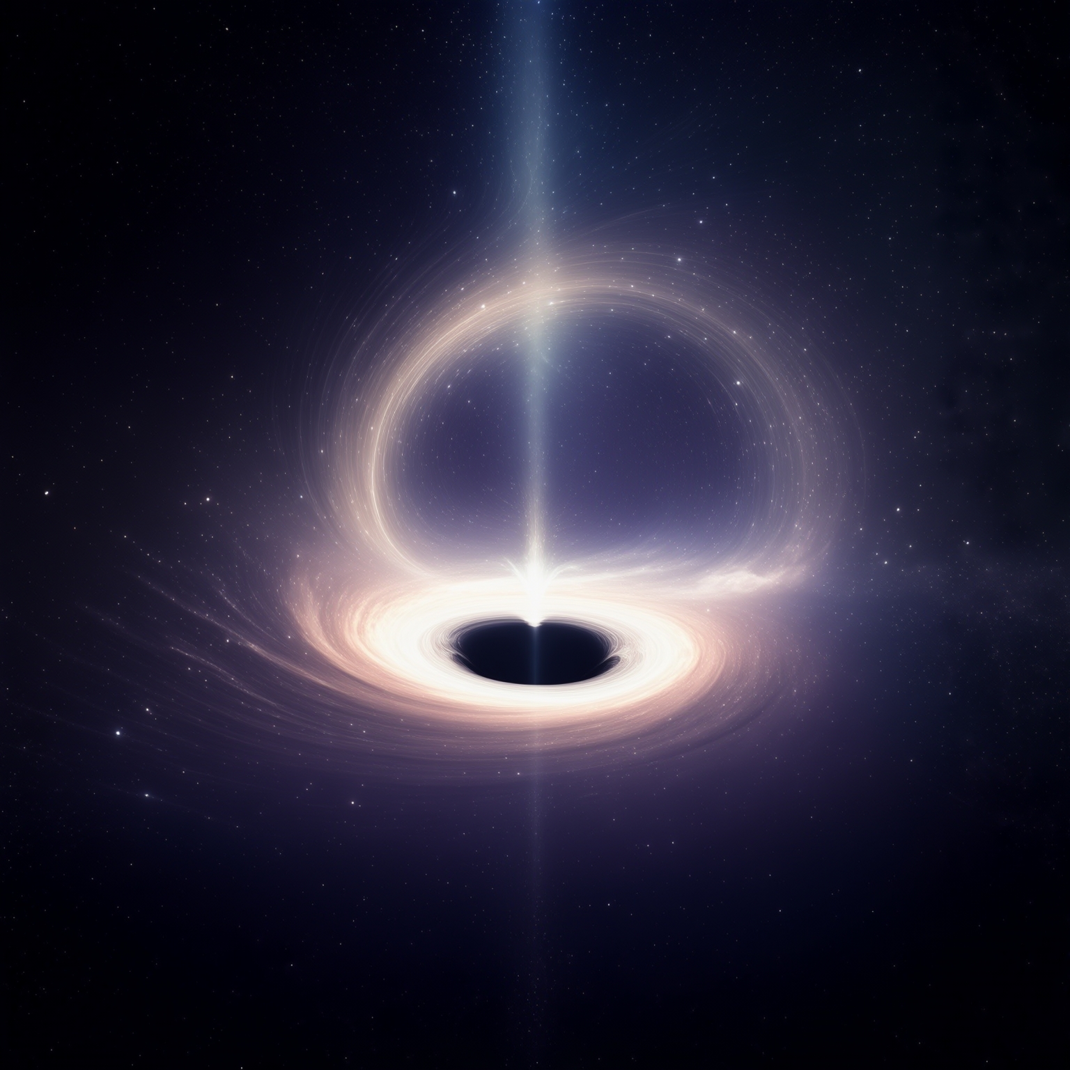AI Image Generated by Luma Photon: Draw an abstraction of the scheme of existence of a black hole and its transition into a white hole phase. depict it in all spaces at the same time. let the photo be in the style of realism but more close to the image made in blender relatively novice. transfer these drawings to 3d image and recreate it with your vision. do not limit yourself to 3-dimensional space and go beyond the boundaries.
