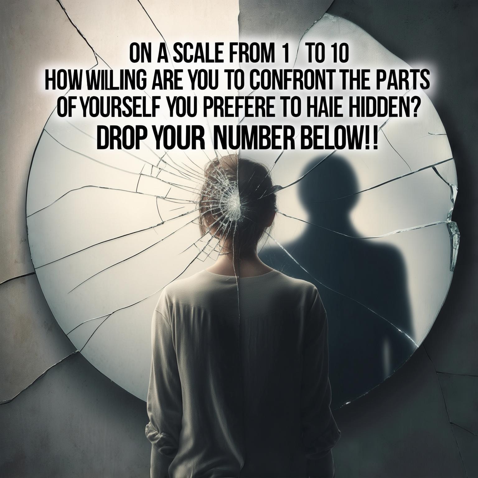 AI Image Generated by Luma Photon:
Single Image Challenges & Polls How Close Are You to Knowing Your Shadow? Done A challenge post asking the audience: 'On a scale from 1 to 10, how willing are you to confront the parts of yourself you prefer to keep hidden? Drop your number below!'