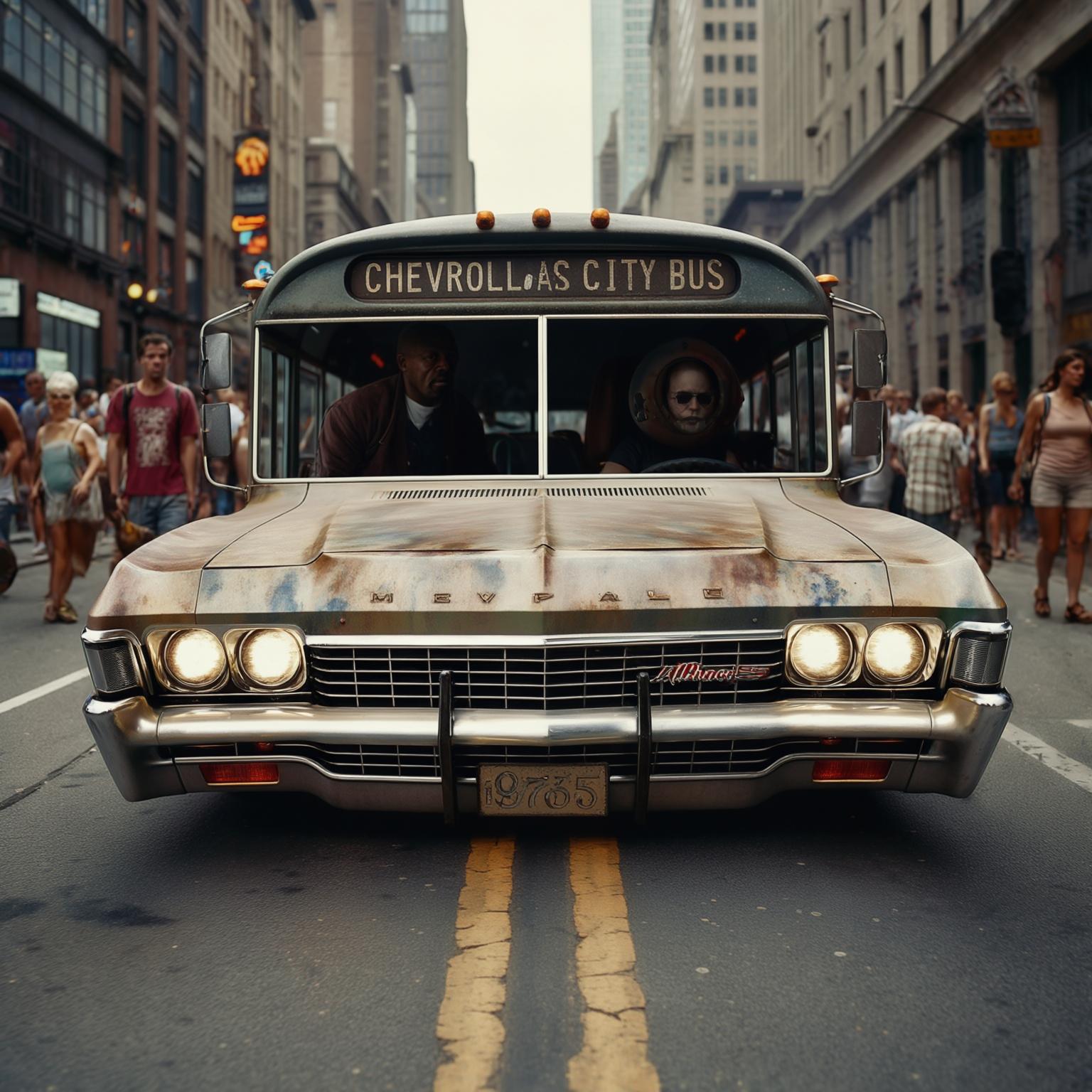 AI Image Generated by Luma Photon: Chevrolet Impala 1968 city bus version